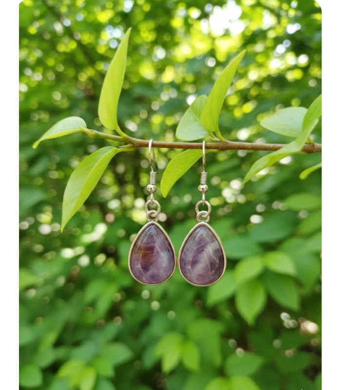 Boucles d'oreilles goutte d'eau en Améthyste