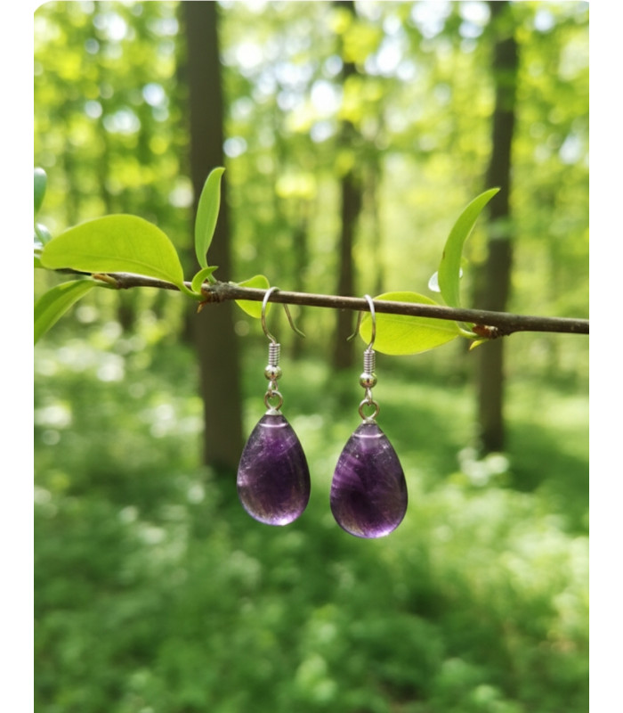 Boucles d'oreilles goutte d'eau en Améthyste