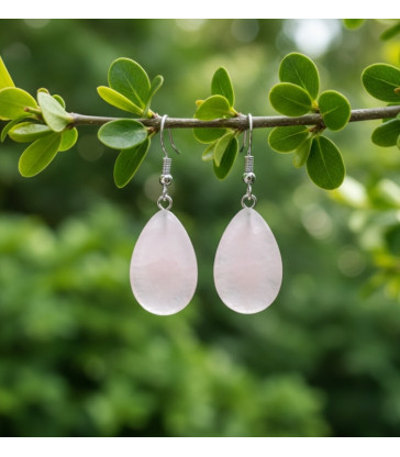Boucles d'oreilles Goutte d'eau en Quartz Rose