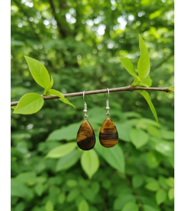 Boucles d'oreilles goutte d'eau en Oeil de tigre