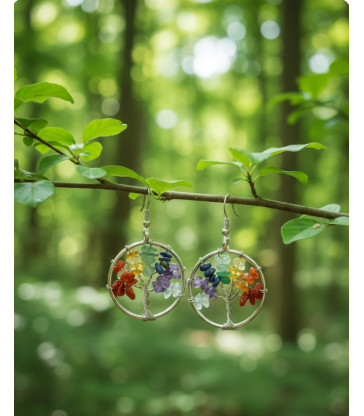 Boucles D'oreilles  abre de vie des 7 chakras