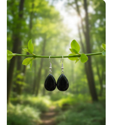 Boucles d'oreilles goutte d'eau en obsidienne noire