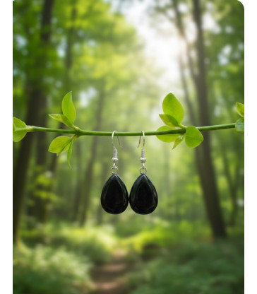 Boucles d'oreilles goutte d'eau en obsidienne noire