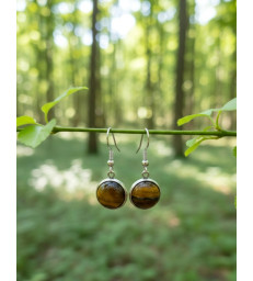 Boucles d'oreilles Rondes en Oeil de tigre