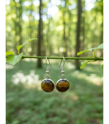 Boucles d'oreilles Rondes en Oeil de tigre