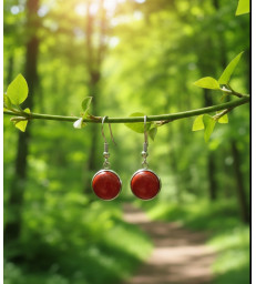 Boucles d'oreille Rondes en Jaspe Rouge