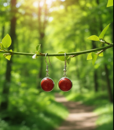 Boucles d'oreille Rondes en Jaspe Rouge