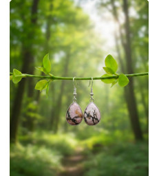 Boucles d'oreilles gouttes d'eau en Rhodonite