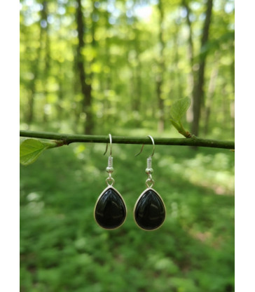 Boucles d'oreilles obsidienne noire