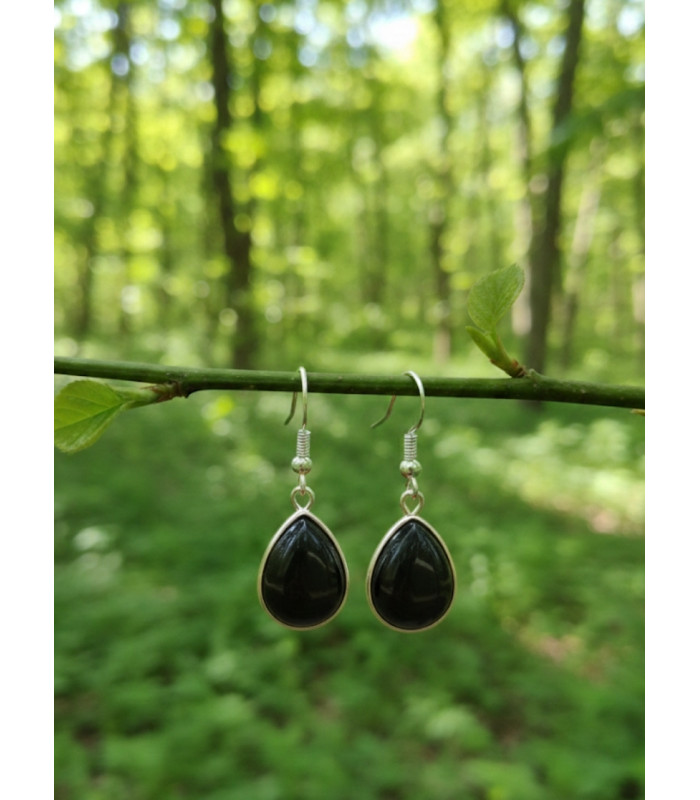 Boucles d'oreilles obsidienne noire