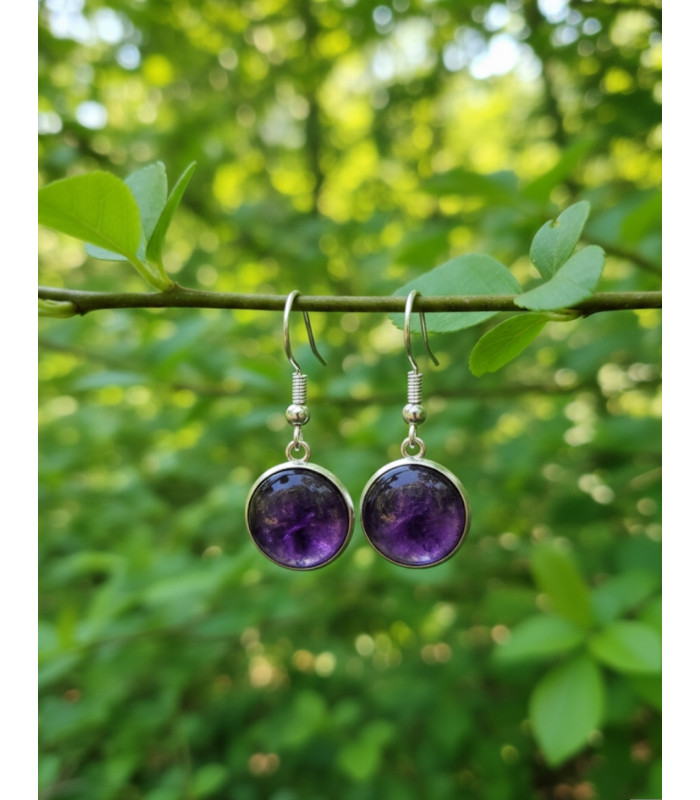 Boucles d'oreilles rondes en Améthyste