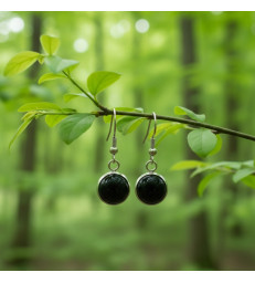 Boucles d'oreilles rondes en obsidienne noire