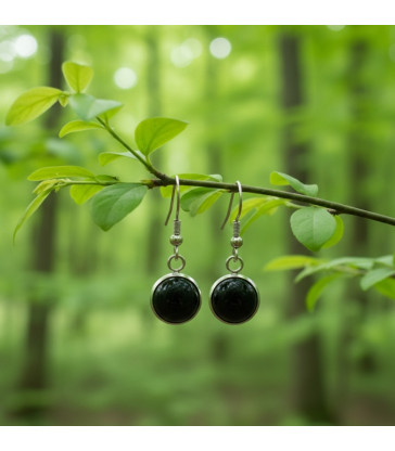 Boucles d'oreilles rondes en obsidienne noire
