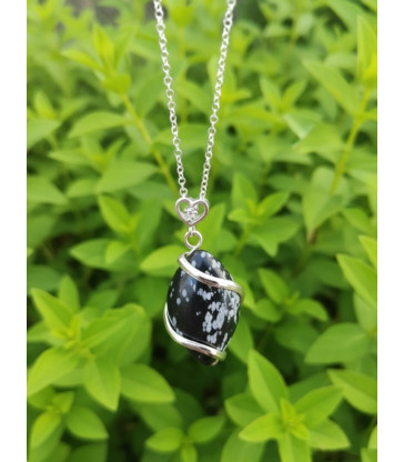 Collier & Pendentif Obsidienne Mouchetée