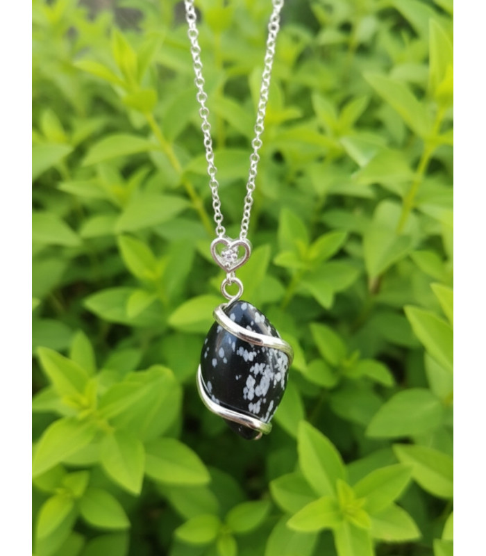 Collier & Pendentif Obsidienne Mouchetée