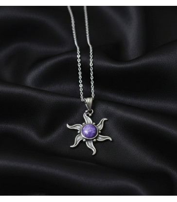 Pendentif Soleil en Charoite argent 925