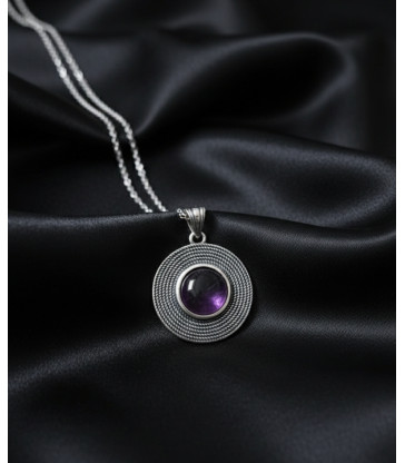 Pendentif Rond en Améthyste Argent 925