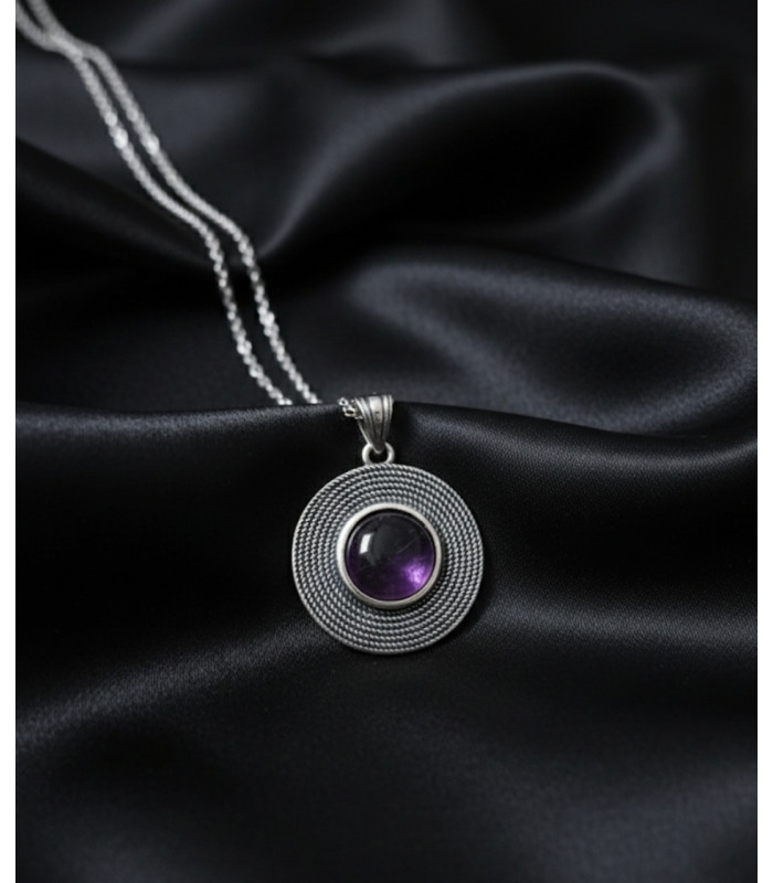 Pendentif Rond en Améthyste Argent 925
