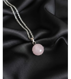 Pendentif Rond en Quartz Rose Argent 925