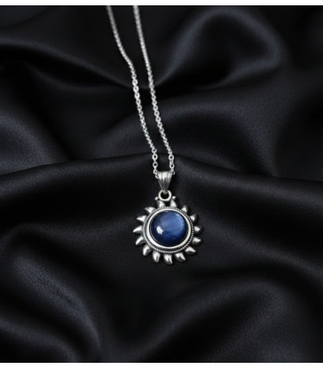Pendentif Soleil en Pierre Cyanite en argent 925