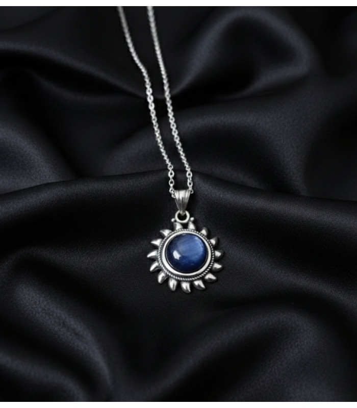 Pendentif Soleil en Pierre Cyanite en argent 925