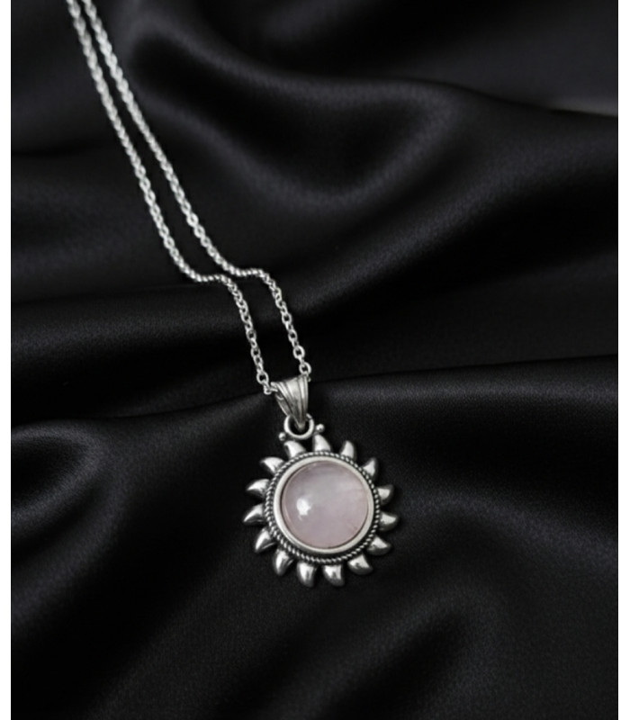 Pendentif "Soleil" en Quartz Rose Argent 925