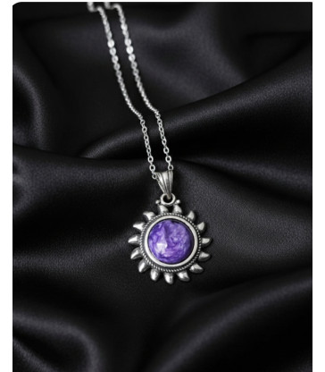 Pendentif Soleil en Pierre Charoite Argent 925