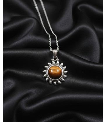 Pendentif " Soleil " en  Oeil de Tigre - Argent 925