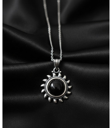 Pendentif  Soleil en Obsidienne en argent 925