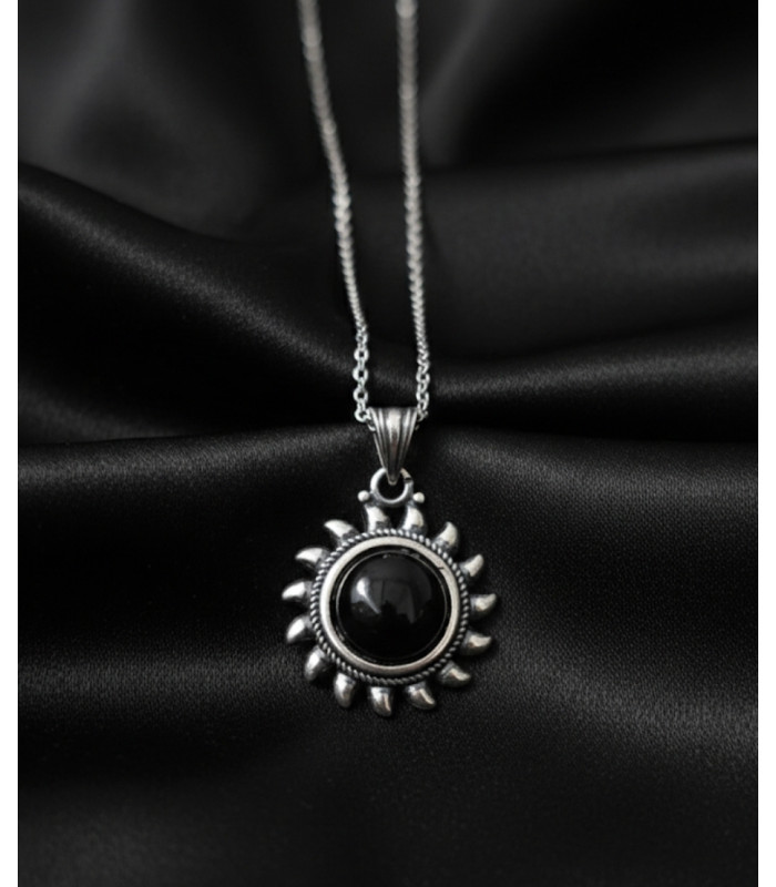 Pendentif  Soleil en Obsidienne en argent 925