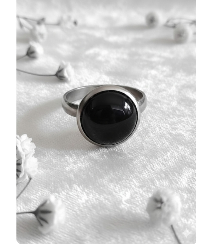Bague en Obsidienne Noire Ajustable