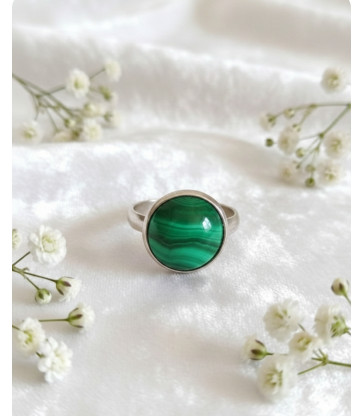 Bague " Guérison " en Malachite - Ajustable