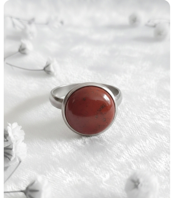 Bague Ronde en Jaspe Rouge ajustable