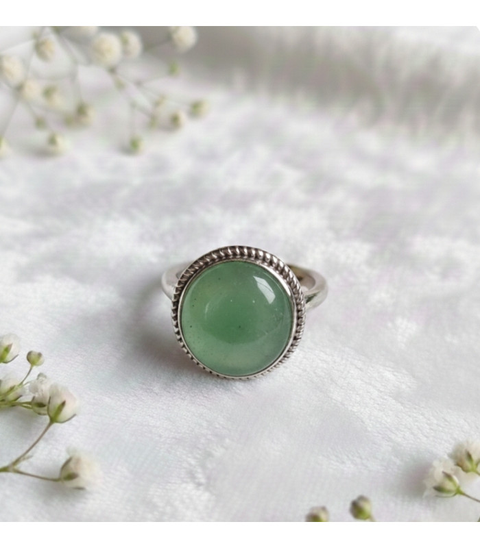 Bague Aventurine Verte Ajustable Argent Sterling