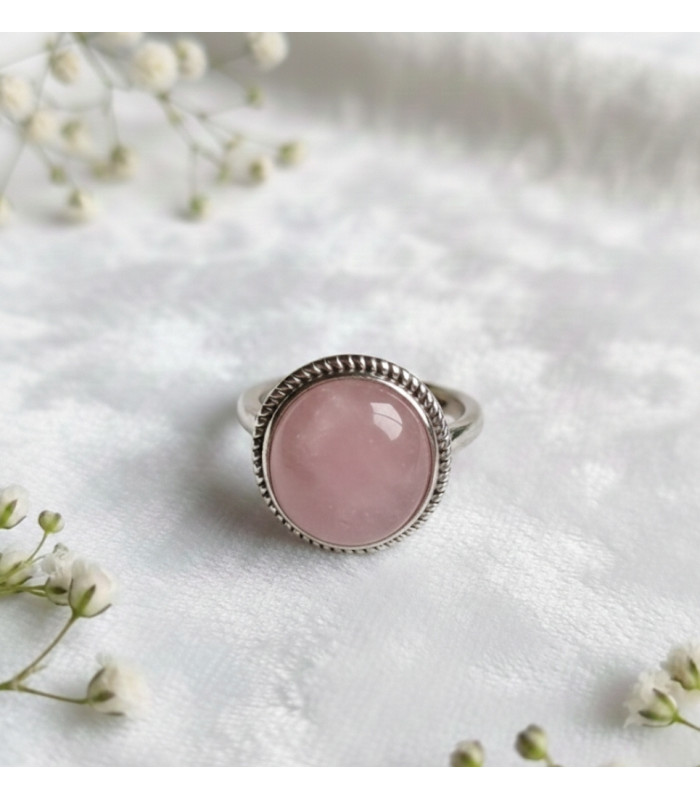 Bague Quartz Rose Ajustable Argent 925