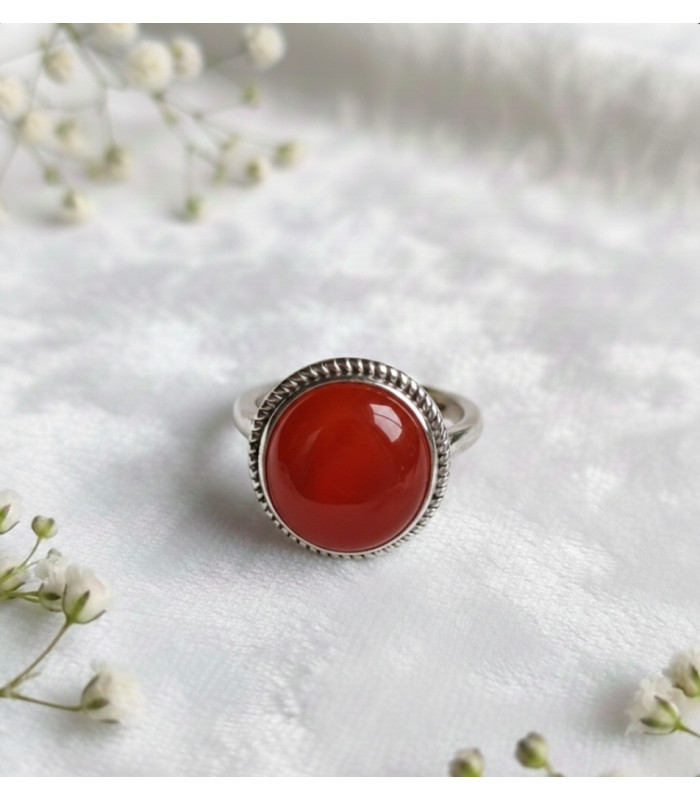 Bague en Cornaline Ajustable en Argent 925s