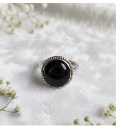 Bague en Obsidienne Noire Ajustable Argent 925