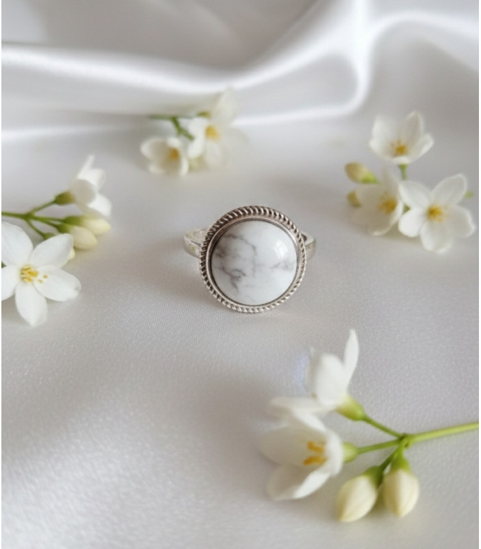 Bague Howlite Ajustable Argent 925