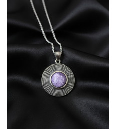 Pendentif Rond en Pierre Charoite - Argent 925