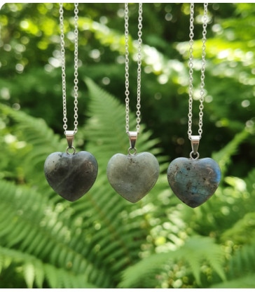 Collier & Pendentif Coeur en Labradorite