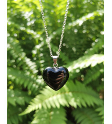 Collier & Pendentif Coeur Obsidienne Noire