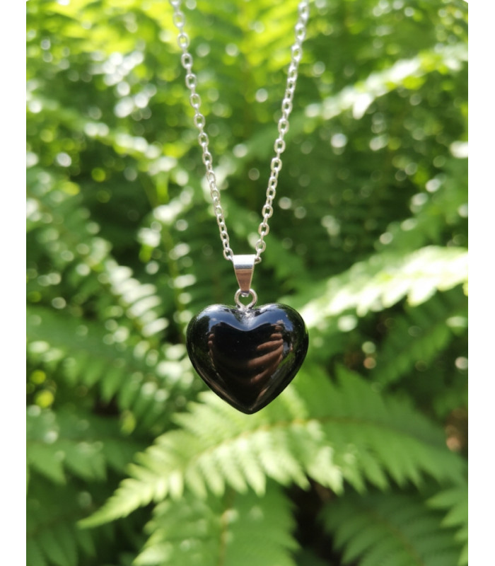 Collier & Pendentif Coeur Obsidienne Noire 
