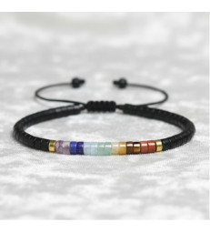 Bracelet Obsidienne noire 7 chakras Ajustable