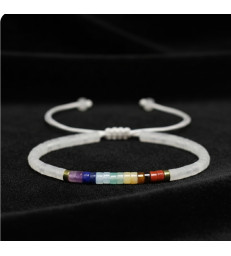 Bracelet Jade Blanc 7 chakras Ajustable
