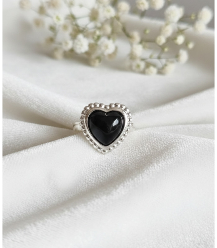 Bague en Obsidienne noire argent 925 ajustable
