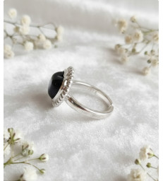 Bague en Obsidienne noire argent 925 ajustable