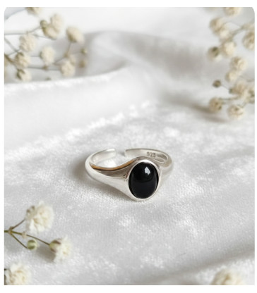 Bague en Obsidienne noire argent 925 ajustable