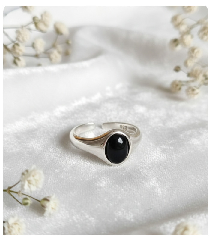 Bague en Obsidienne noire argent 925 ajustable