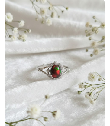 Bague opale de feu noire ajustable