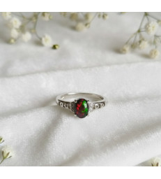 Bague opale de feu noire ajustable